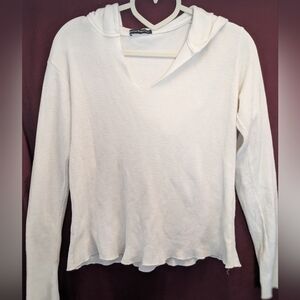 Brandy Melville White Waffle Knit Cotton Hoodie – One Size